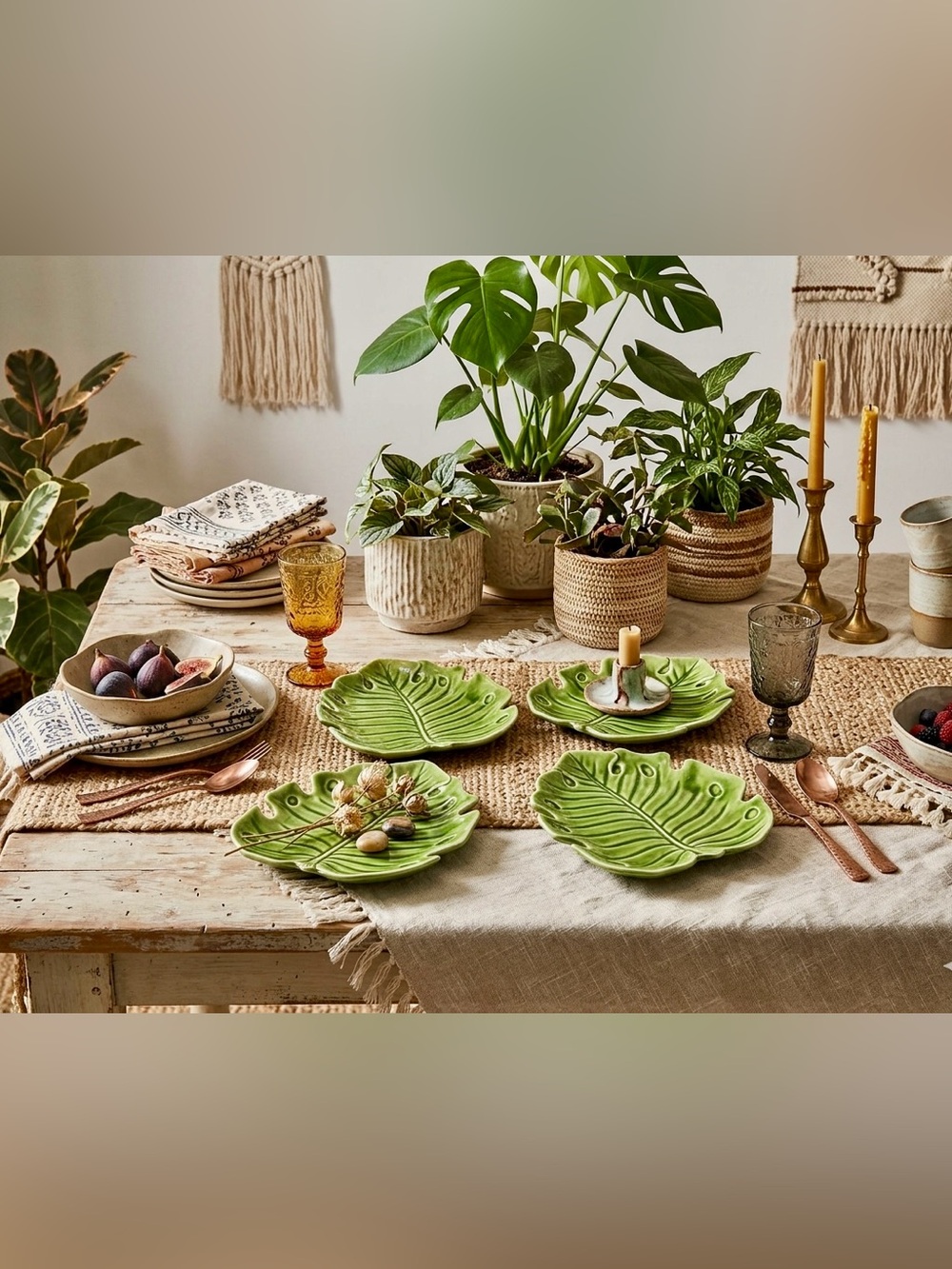 Monterey Collection By Home Studio Green Leaf Design Salad Plate Set of 2